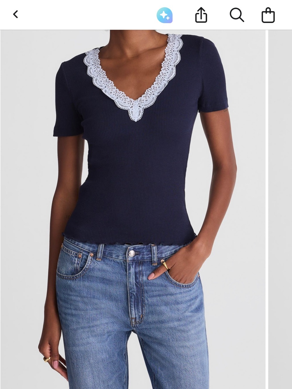 NWT Madewell Lace trim V Neck